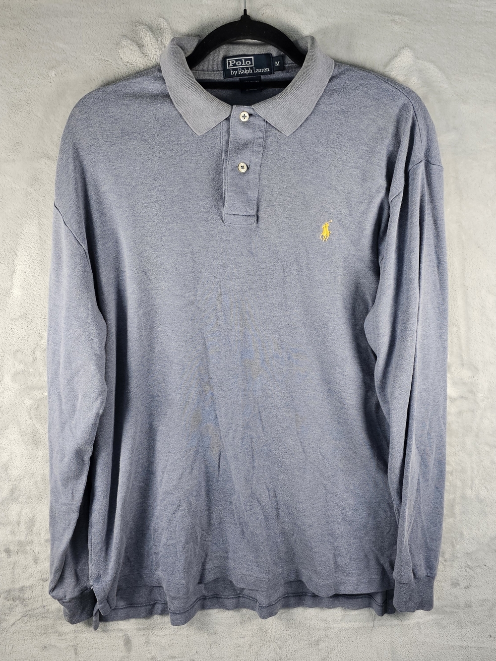 Polo by Ralph Lauren Sz. Medium Men's Long-Sleeve Polo Shirt Yellow Pony Blue